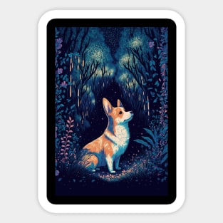 Corgi in enchanted forest Sticker